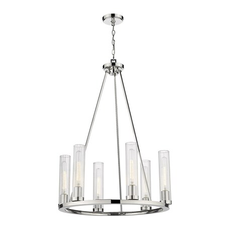 Beau 6 Light Chandelier, Polished Nickel & Clear